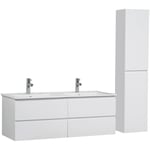 Mob-in - Ensemble meuble double vasque blanc 120cm + vasque + colonne