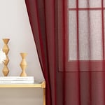 MYSTIC-HOME Sheer Curtains 84 Inch Length 2 Panels Semi Sheer Privacy Screen Curtain Burgundy Rod Pocket Window Treatments French Doors 52" W x 84" L