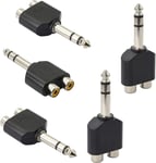 Adaptateur 6.35mm stéréo vers 2X RCA,Prise Jack stéréo TRS de 6,35 mm vers Dual fiches Femelles Phono RCA-5PCS