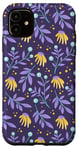 Coque pour iPhone 11 Fond violet avec fleurs sauvages jaunes