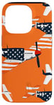 Coque pour iPhone 14 Pro Drapeau américain minimaliste orange tropical P-51 Mustang de la Seconde Guerre mondiale