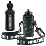 Minecraft Gourde Enfant avec Lanière Réglable et Pochette Porte-Gourde, Gourde Plastique 550ml sans Paille Gourde Enfant Garcon Fille Sport École Bouteille Reutilisable sans BPA