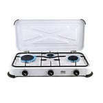 NJ-03 Camping Gas Stove - Portable 3 Burner LPG Gas Hob Cooker with Lid for Outdoor Caravan Garden 4.25kW