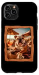 Coque pour iPhone 11 Pro Bulldog à la table de plage avec boisson