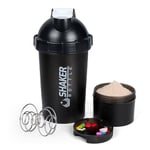 XTKS Shaker Bottle Protein Shaker Bottles with Powder Storage & Pill Case,18OZ/500ML Sports Water Bottle Gym Shaker Cup with Mixing Ball Protein Mixes,Leak Proof,BPA Free (WHITE)