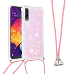 Collier Coque pour Samsung Galaxy Note 10 Plus,Glitter Paillette Brillante Quicksands Liquide Transparente Silicone TPU Case Housse Cordon Collier Tour Cou pour Galaxy Note 10 Plus,GS Pink Star