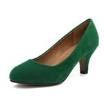 Women's Classic Round Toe Pump Kitten Low Heel Shoes, Velvet Green, 5 UK