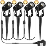 Spots led Extérieur, Kit de 4 x 3W Lampes Jardin Blanc Chaud 3000K 1440LM avec Piquet, Etanche IP65 Lumière Extérieur led Projecteur pour Jardin,