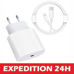 Chargeur USB-C + Câble Type-C vers Lightning 1 Mètre pour iPhone 14 Plus, 14 Pro Max , 14 Pro, 14