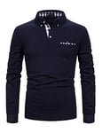 STTLZMC Mens Long Sleeve Polo Shirts Plaid Collar Basic Casual T-Shirt #23 Blue 3XL