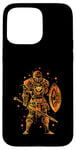 Coque pour iPhone 15 Pro Max Chevalier d'or avec épée et bouclier