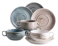 MÄSER Série Derby Premium Set pour 4 personnes de qualité gastronomique, en porcelaine pastel, couleur pastel, durable Lot de bols à soupe Blanc, beige, gris, bleu.