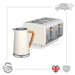 Swan 1.7L Nordic Cordless Kettle 3kW Rapid Boil &4 Slice Toaster Stainless Steel