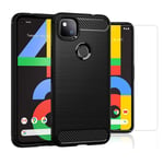 For Google Pixel 4a Case Carbon Fibre Cover & Glass Screen Protector