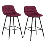 WOLTU BH143bd-2 Lot de 2 Tabouret de Bar Design Chaise Haute pour Bar Bistro siège en Velours avec Repose-Pieds Cadre en métal,Bordeaux