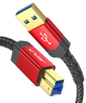 JSAUX USB 3.0 Printer Cable 2M, USB 3.0 printer leads Nylon Braided Gold Plated Printer Scanner Cord Compatible with Fujitsu ScanSnap iX500 scanner, Dell S2340T monitor, and other USB B devices - Red
