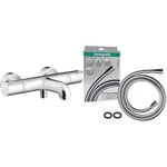 hansgrohe MyFox - Mitigeur baignoire thermostatique, Robinet de baignoire & Isiflex - Flexible de douche universel 1,60 m, tuyau de douche avec protection anti-pliure et écrou tournant