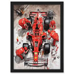 Artery8 Grand Prix Race Car Wheel Change Aerial Shot Artwork Framed Wall Art Print A4