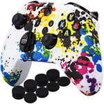 YoRHa Printing Rubber Silicone Cover Skin Case for Xbox One S/X Controller x 1(Graffiti) With PRO Thumb Grips x 8