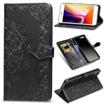 Étui iPhone 8 Plus, Cuir Mandala Motif Porte-Cartes Portefeuille à rabat Housse avec Corde Anti-chute et Support, Noir