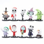 Halloweenfest rekvisita The Nightmare Before Christmas Jack Skellington Figurer Leksaker Hem Spökhus Dekoration Cake Topper Presenter 10st/ set