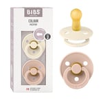 BIBS Colour Soother 2-Pack, BPA Free Dummy Pacifier, Round Nipple. Natural Rubber Latex, Size 2 (6-18 Months), Ivory/Blush