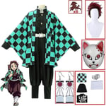 Demon Slayer Kimetsu No Yaiba Tanjirou Kamado Cosplay Kostym Kimono Jul Anime Uniform Set för vuxna barn - Perfet 9 piece set M