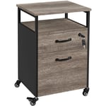 Caisson de Bureau 2 tiroirs Verrouillables, Rangement Dossier, Meuble Armoire de Bureau Mobile avec Roulettes Industriel 45 x 40 x 66,5 cm Noir et