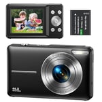 Digital Camera 1080P 44MP Compact Digital Camera 16X Digital Zoom with 2.4" LCD Screen, Point and Shoot Digital Camera Vlogging Camera for Kids, Teenagers, Beginners, Boys, Girls(Black)