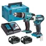 Makita 18V DHP453 Combi Drill & DTD172 Impact Driver 2 x 5.0Ah Battery & Charger