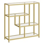 VASAGLE Bibliothèque, Étagère 4 Niveaux, Étagère sur Pieds, 30 x 100 x 103 cm, Meuble de Rangement, pour Salon, Bureau, Chambre, Cuisine, Transparent et Doré Clair LGT509A01