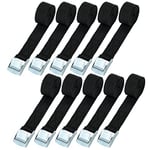 URAQT Sangle d'Arrimage, 10pcs 1m x 2cm Kit de Fixation avec Sangle de Serrage Boucle de Serrage, pour Moto, Voiture, Porte Vélo, Puissance de Traction: 200 kg/Pièce (Black)