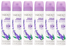 6 X Yardley ENGLISH LAVENDER Body Spray Fragrance 75ml Free Shipping