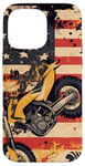 Coque pour iPhone 14 Pro Max Drapeau américain Art déco jaune pour moto Dirt Bike Braap