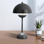 LED-bordslampa med trådlöst batteri, dimbar blomkruka med touch-funktion, 3 färger modern svamplampa, uppladdningsbar blomkrukslampa, (svart)