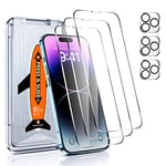 LK 3+3 Verre Trempé pour iPhone 14 Pro Max, Anti-Rayure et sans Bulles d'air,Contenir 3pcs Protection Ecran et 3pcs Caméra Arrière Protecteur avec Cadre d'Installtion(Ultra HD et 9H Dureté)