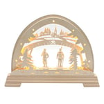 Dekohelden24 Arche Ronde en Bois avec Bande LED - Motif mineurs sculptés à la Main - Arc Lumineux à l'intérieur - Environ 48 x 5 x 37 cm, 37 cm