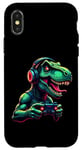 Coque pour iPhone X/XS Gaming Dinosaurs- Le T-rex joue aux jeux vidéo