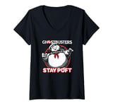 Womens Ghostbusters Iconic Cute Stay Puft Round Big Chest Frame V-Neck T-Shirt