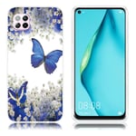 Huawei Deco P40 Lite / Nova 6 SE kuoret - Sininen Perhonen ja Kukat Monivärinen