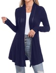 Sykooria Cardigan Longue légere Loose-Fit pour Femme Cardigan confortable en tricot avec briquet, Bleu Marine, M