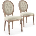 Cotecosy - Lot de 2 chaises de style médaillon Louis xvi Bois patiné & Tissu capitonné beige