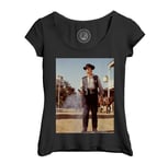 T-Shirt Femme Col Echancré Cowboy Shérif Western Photo De Film Duel Au Revolver Original Vintage