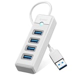 Hub USB 3.0, Orico 4 Port Adaptateur USB pour Laptop avec câble de 0,15m, Multiports USB compatibilité de Transfert de données Rapide avec Mac OS 10.x et Above, Linux, Android, Blanc