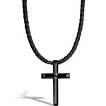 SERASAR Collier en Cuir avec Croix pour Homme, Collier Noir Croix Chrétienne pour Homme, Pendentif Croix en Acier Inoxydable pour Homme, Collier Croix pour Homme 50cm, Cadeau pour Petit Ami, Mari