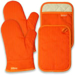 Coziselect Gants de Four, Gants de Cuisine Résistants à la Chaleur et Set de Maniques, Design Antidérapant en Silicone, Adaptés pour la Cuisine, la Cuisson au Four, Les Grillades, Orange