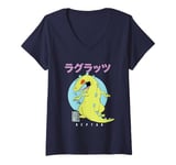 Womens Rugrats Iconic Famous Reptar Vintage Kanji Big Chest Logo V-Neck T-Shirt