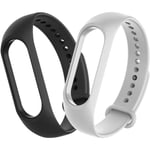 2-pack silikonrem kompatibel med Xiaomi Mi Band 3/4, justerbart färgglatt ersättningsarmband mjukt sportklockarmband Black,Gray