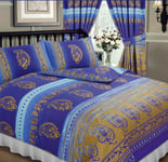 Kashmir Blue Gold Boho Indian Moroccan Ethnic Single Duvet Cover Bedding Set