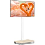 TVON Support TV sur Pied roulettes Pied TV Universel Blanc et Bois pour Télé de 32 à 65 Pouces, Réglable en Hauteur Support TV Orientable TV sur Pied Jusqu 'à 40 kg, Max VESA 400x400mm